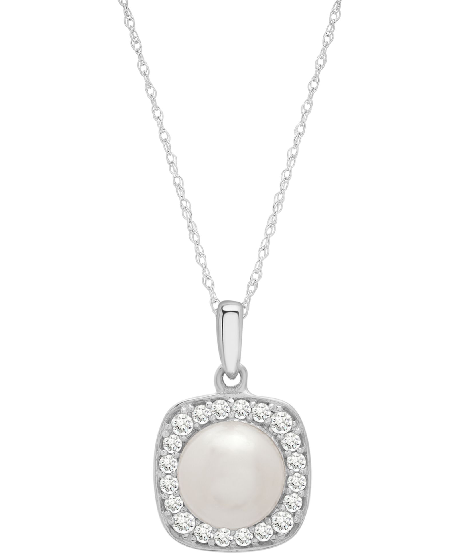 Подвеска Macy's Pearl and Diamond 14k White Gold