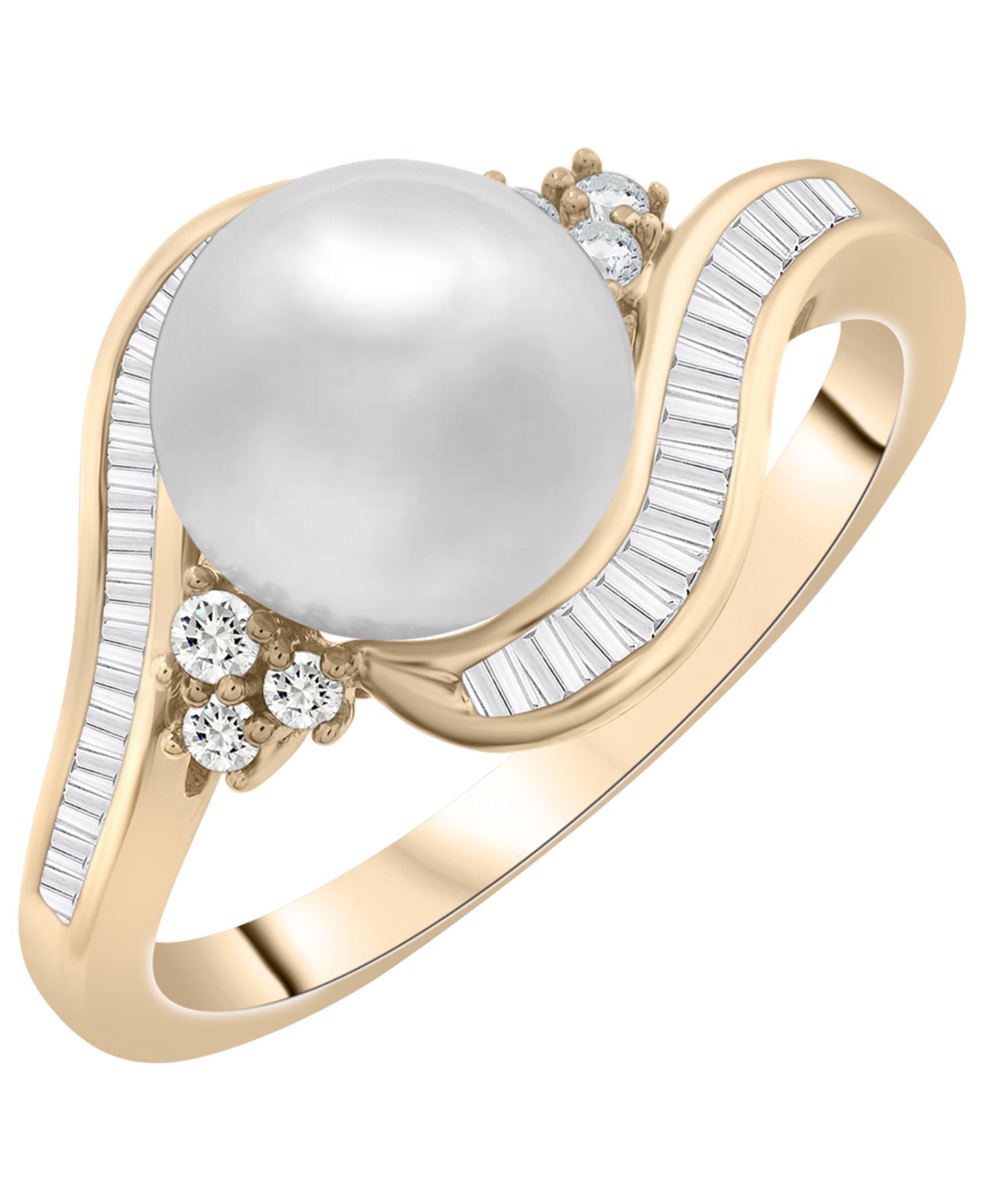 Macy's White Cultured Freshwater Pearl (8mm) and Diamond (1/4 ct. t.w.) Swirl Ring in 14k Yellow Gold