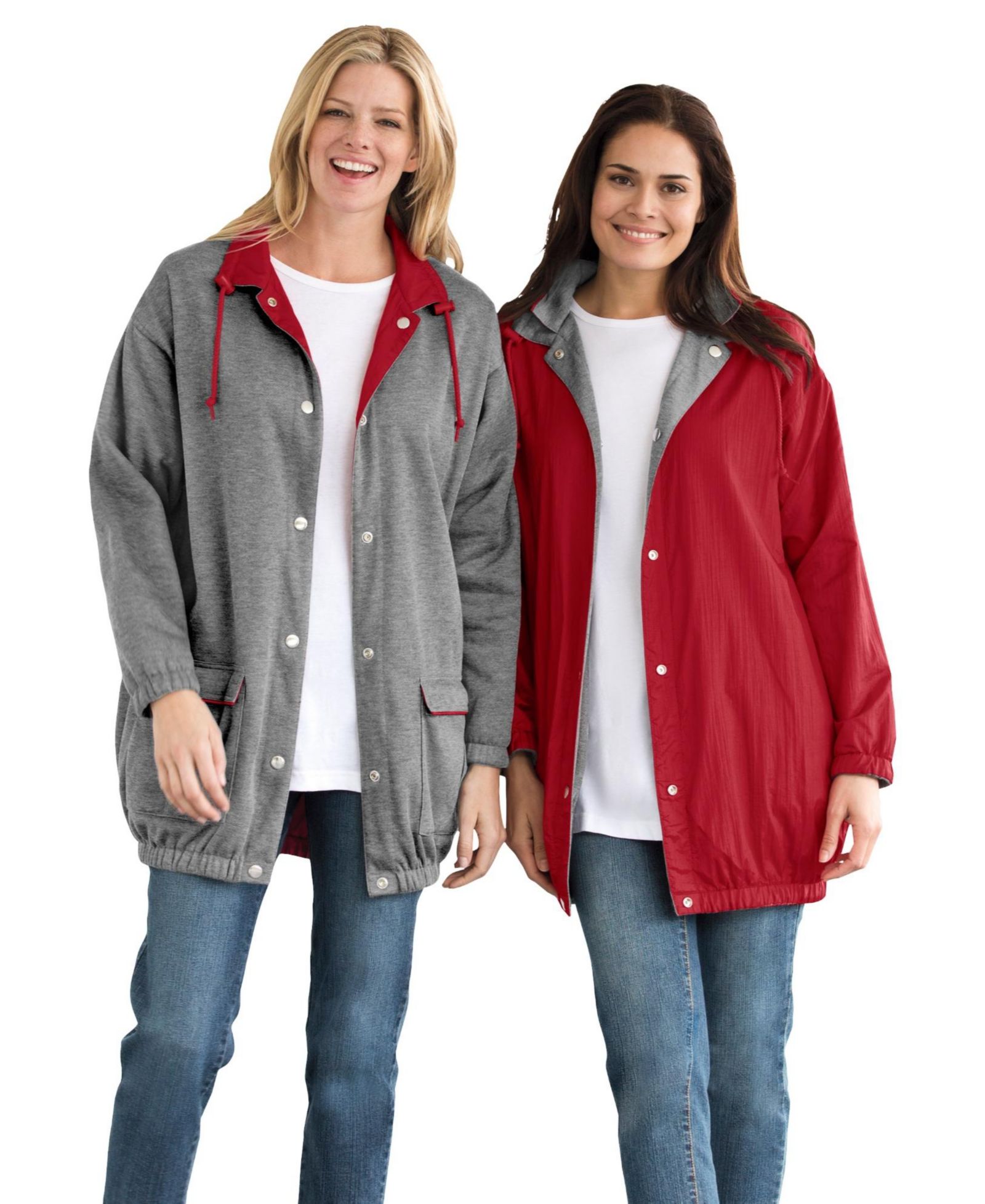 Woman Within Plus Size Fleece Nylon Reversible Jacket