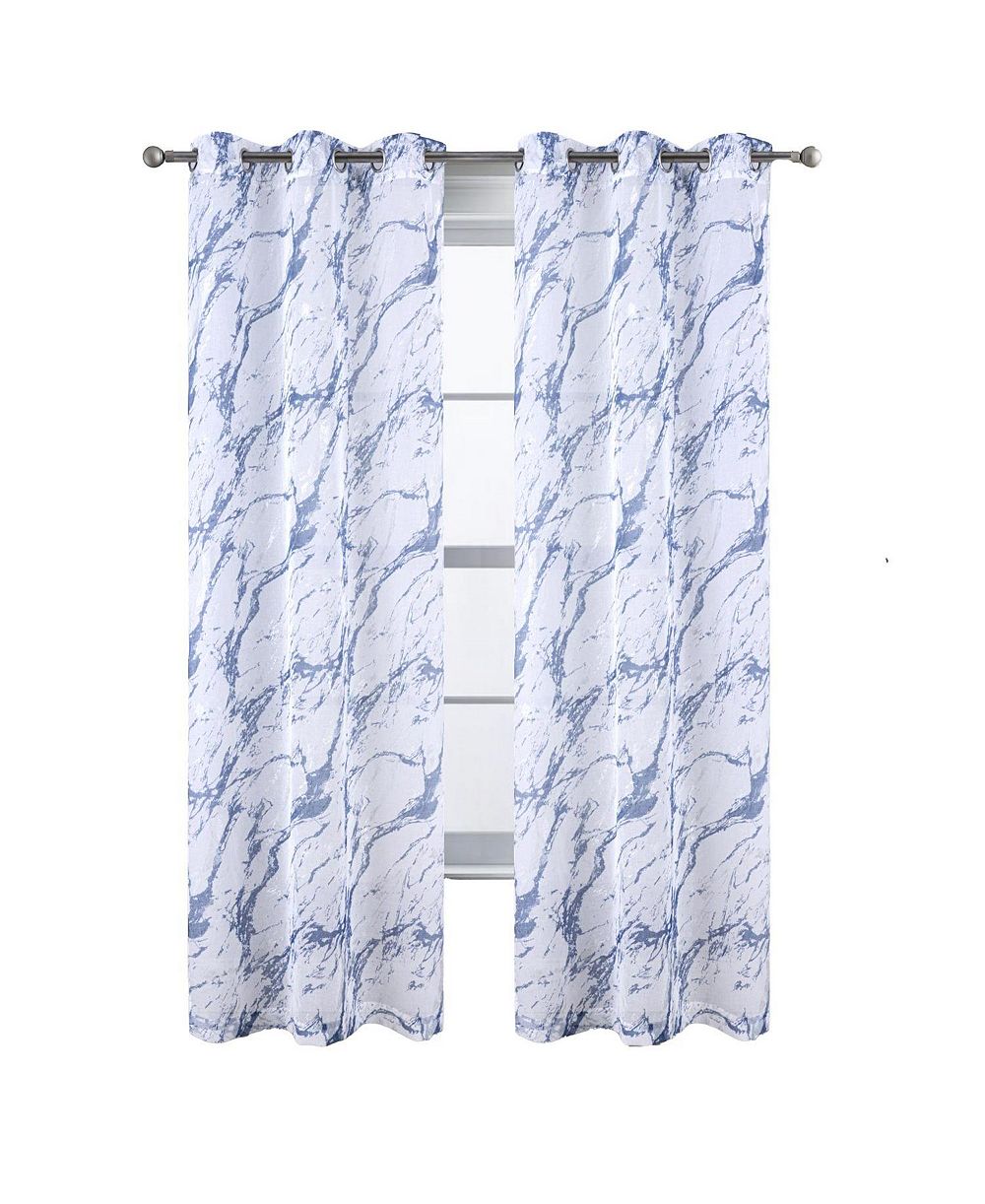 RT Designers Collection Marble Grommet Metallic Sheer Printed Doily Curtain Panel