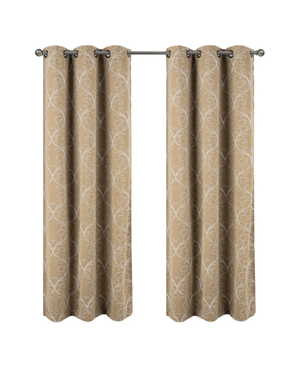 RT Designer Collection Kimber Embroidered Blackout Luxurious Decorative Grommet Curtain Panel Taupe