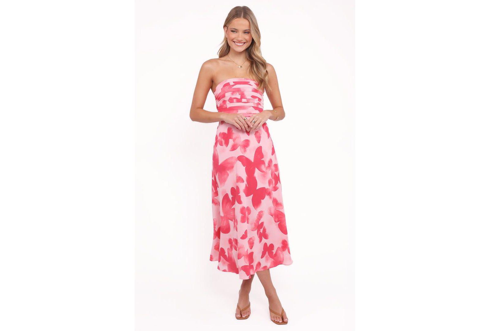 Женское миди-платье Petal and Pup Kenna Strapless Butterfly Print