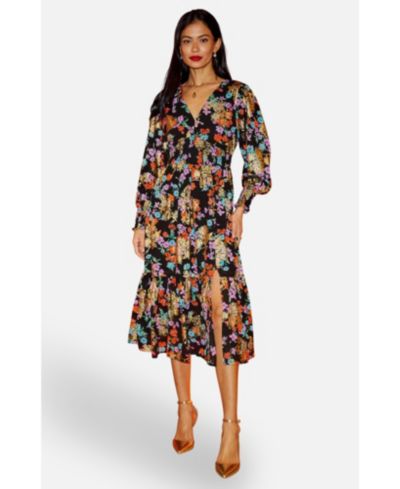 Женское миди-платье Yumi Floral And Foil Ruched