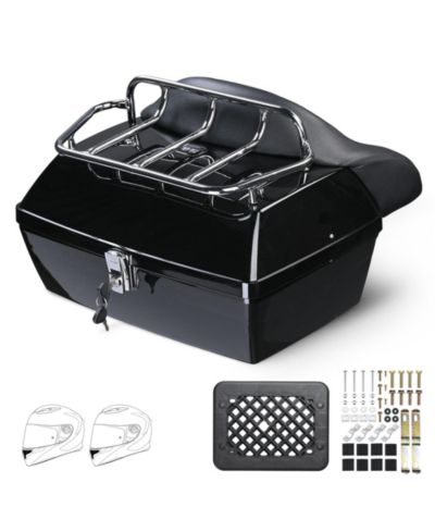Yescom 48L Universal Motorcycle Tail Box Top Case Luggage with Top Rack and Backrest for Harley Road King