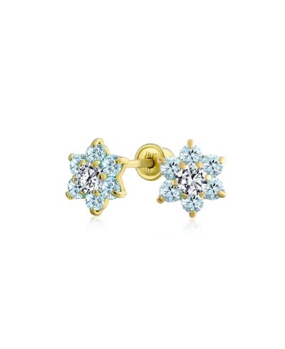 Серьги-гвоздики Bling Jewelry с голубым CZ и аквамарином, 14K золото