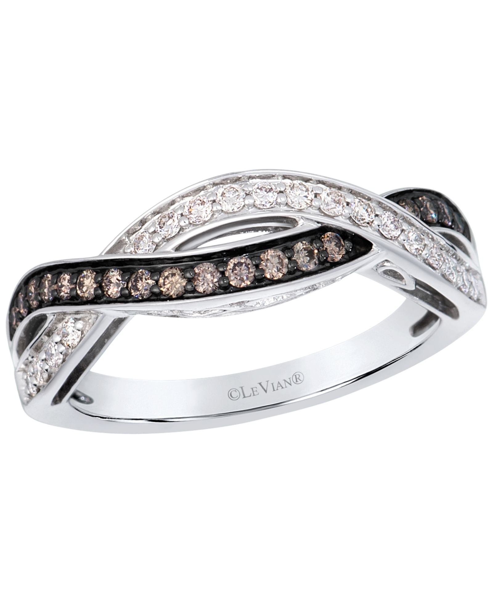 Le Vian Кольцо с шоколадным бриллиантом (0,20 карата суммарно) и ванильным бриллиантом (0,19 карата суммарно) из золота 14k цвета ванили