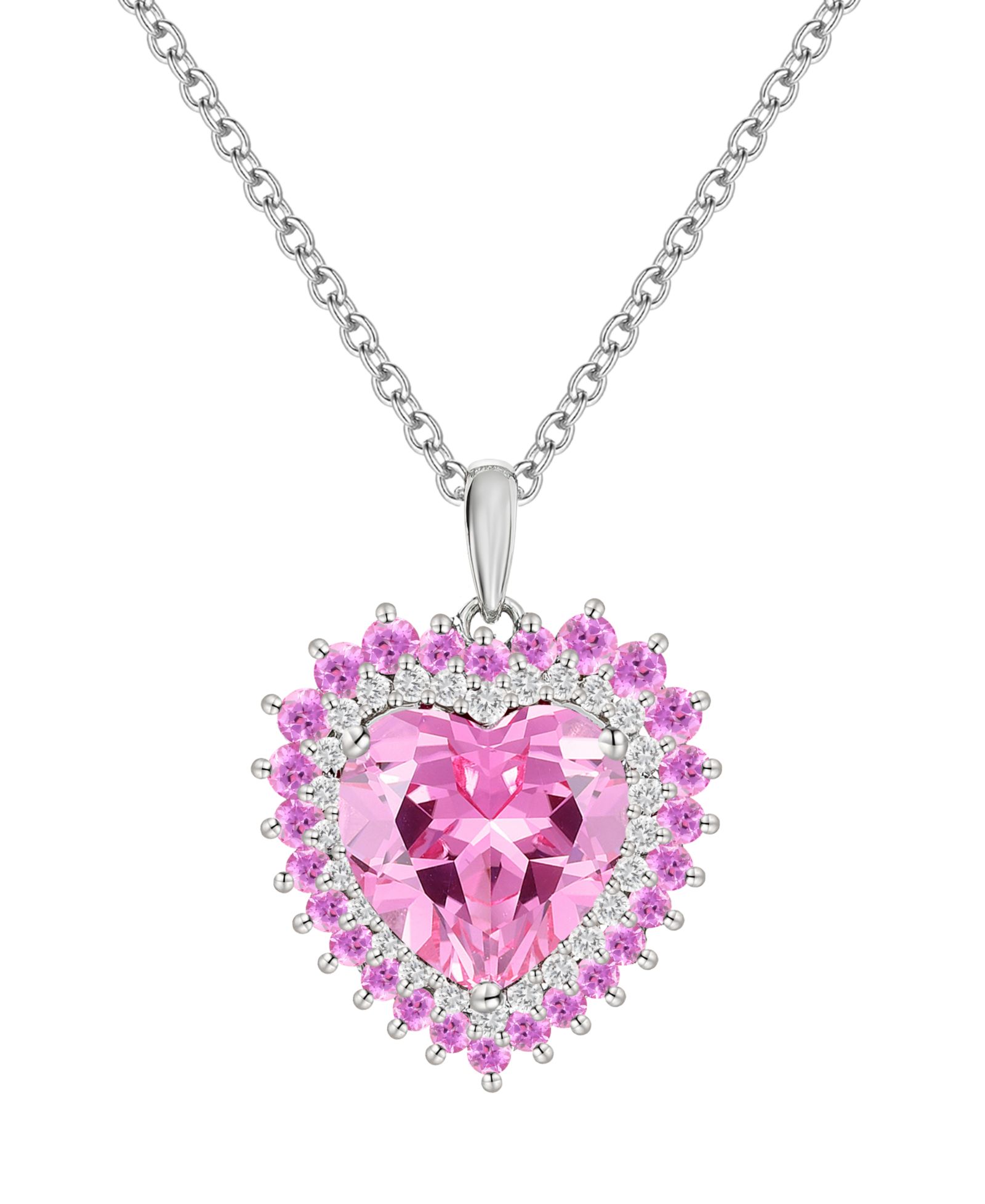 Подвеска-ожерелье Macy's Lab-Grown Ruby and White Sapphire Heart, 14k Gold Sterling Silver
