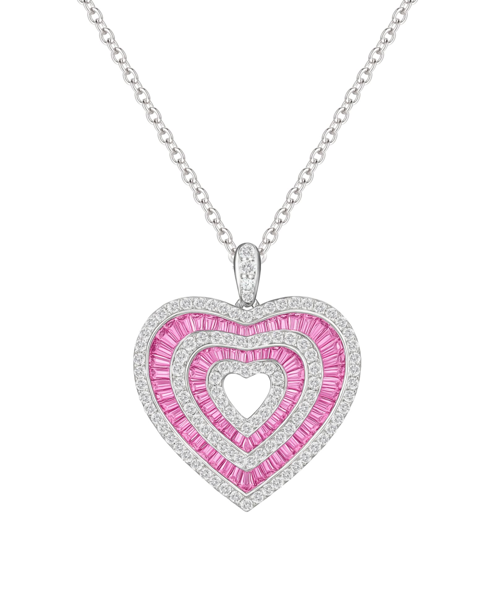 Macy's Lab-Grown Pink Sapphire (1.2 ct. t.w.) and White Sapphire (1 ct. t.w.) Heart Pendant Necklace in Sterling Silver