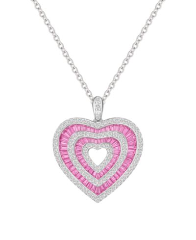 Подвеска-кулон Macy's Lab-Grown Pink Sapphire (1.2 ct. t.w.) и White Sapphire (1 ct. t.w.) в Sterling Silver
