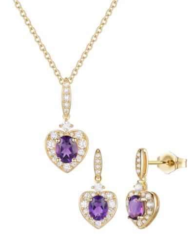 Серьги и колье с аметистом (1 ct. t.w.) и белым сапфиром (0.2 ct t.w.) в 14k Gold Over Sterling Silver