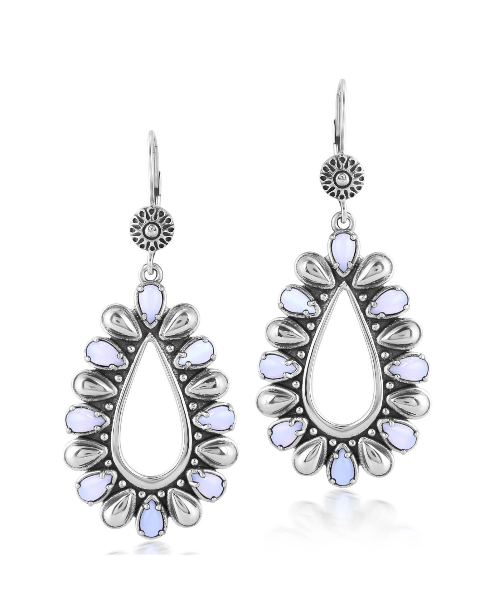 American West Jewelry Sterling Lace Agate Open Teardrop Pear-Cut Dangle Earrings