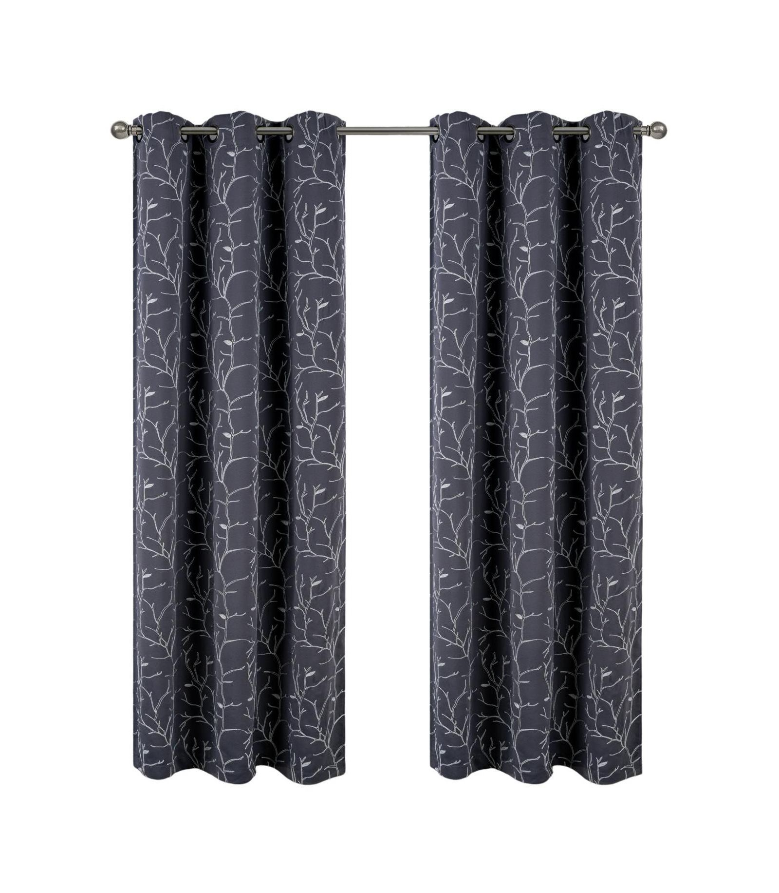 RT Designer Collection Luciana 2 Pack Embroidered Blackout Luxurious Decorative Grommet Curtain Panel 36" x 84" Charcoal