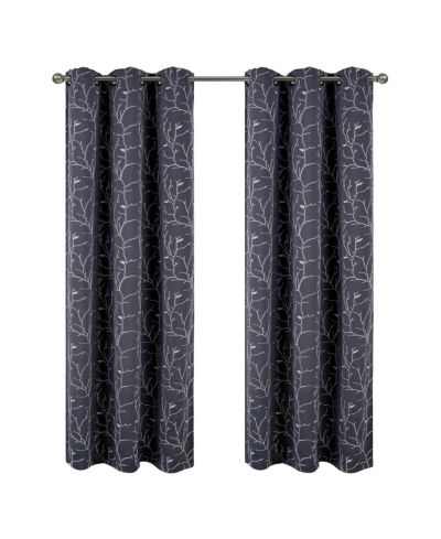 RT Designer Collection Luciana 2 Pack Embroidered Blackout Luxurious Decorative Grommet Curtain Panel 36" x 84" Charcoal