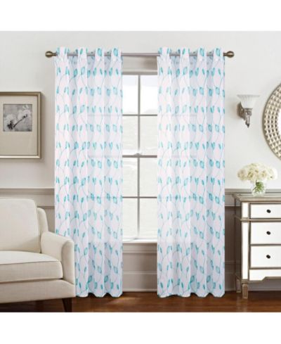 RT Designers Collection Ramallah Krista Embroidered Grommet Curtain Panel - 54x90", White/Teal