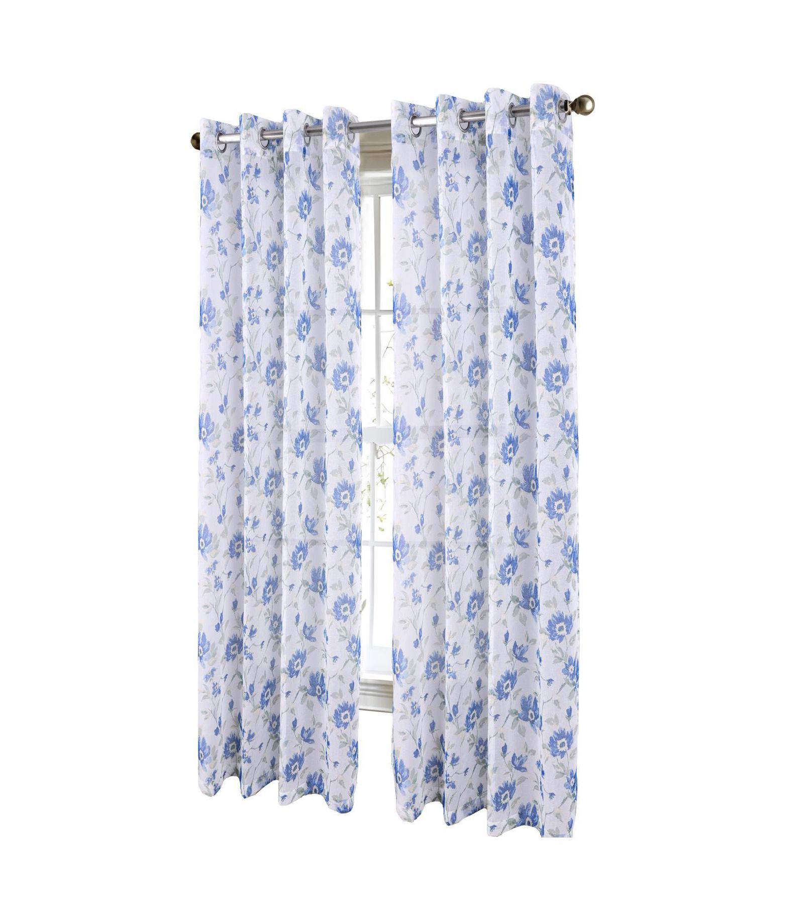 RT Designers Collection Meadow Metallic Sheer Printed Doily Curtain Panel