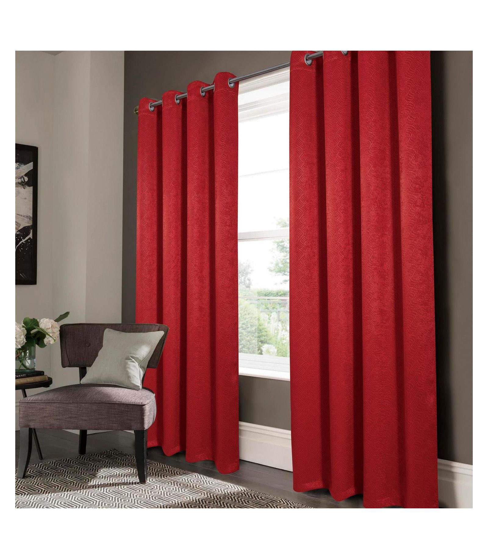 RT Designers Collection RT Designers Nellie Embossed Blackout Grommet Panel - 52"x84", Red.