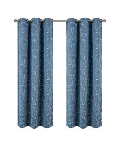 RT Designer Collection Luciana Embroidered Blackout Luxurious Decorative Grommet Curtain Panel Wedgwood