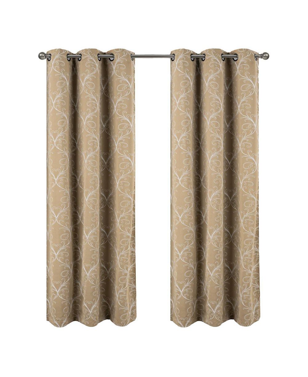 RT Designer Collection Kimber Embroidered Blackout Luxurious Decorative Grommet Curtain Panel Taupe