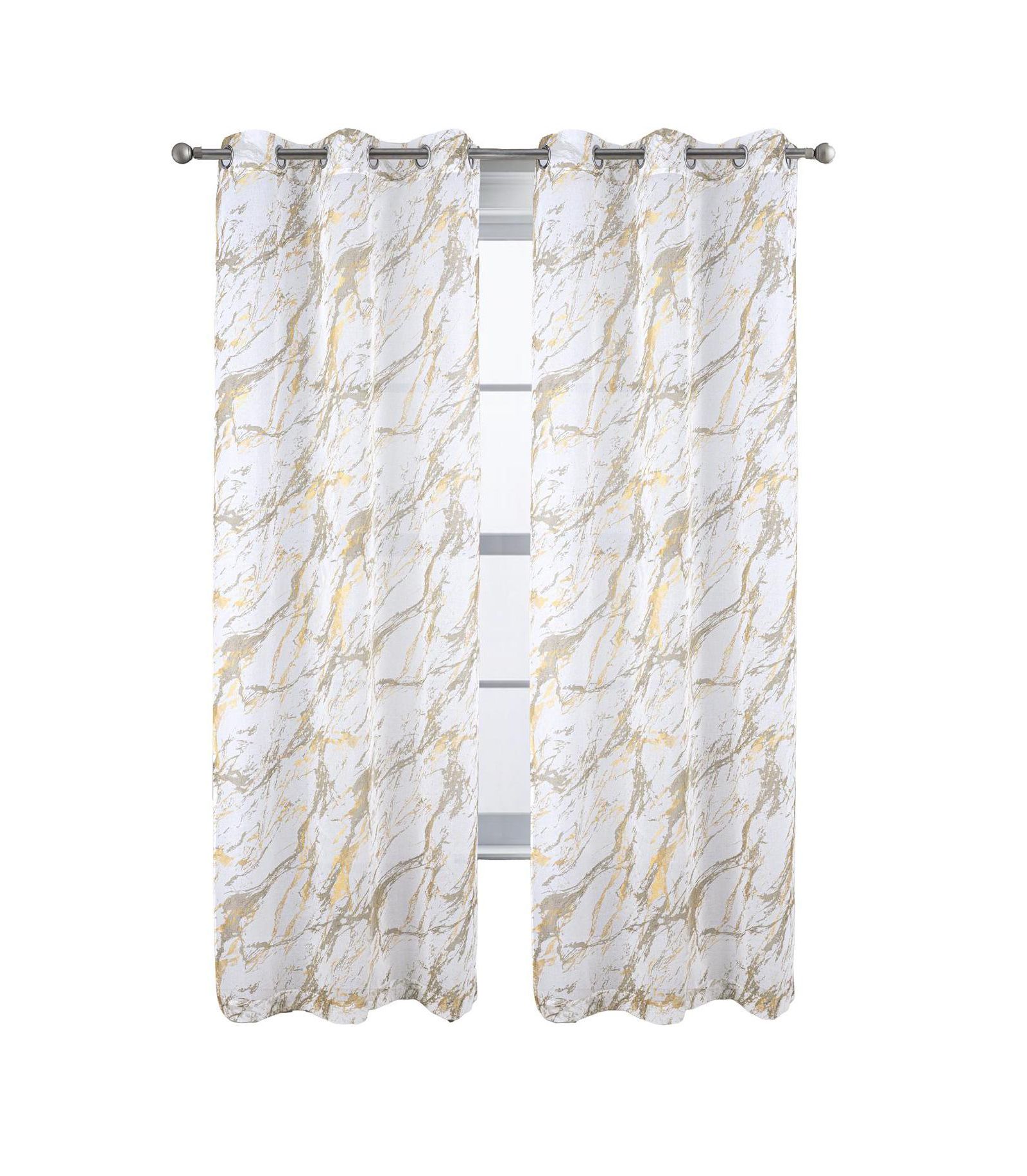 RT Designers Collection Marble Grommet Metallic Sheer Printed Doily Curtain Panel 54" x 84"