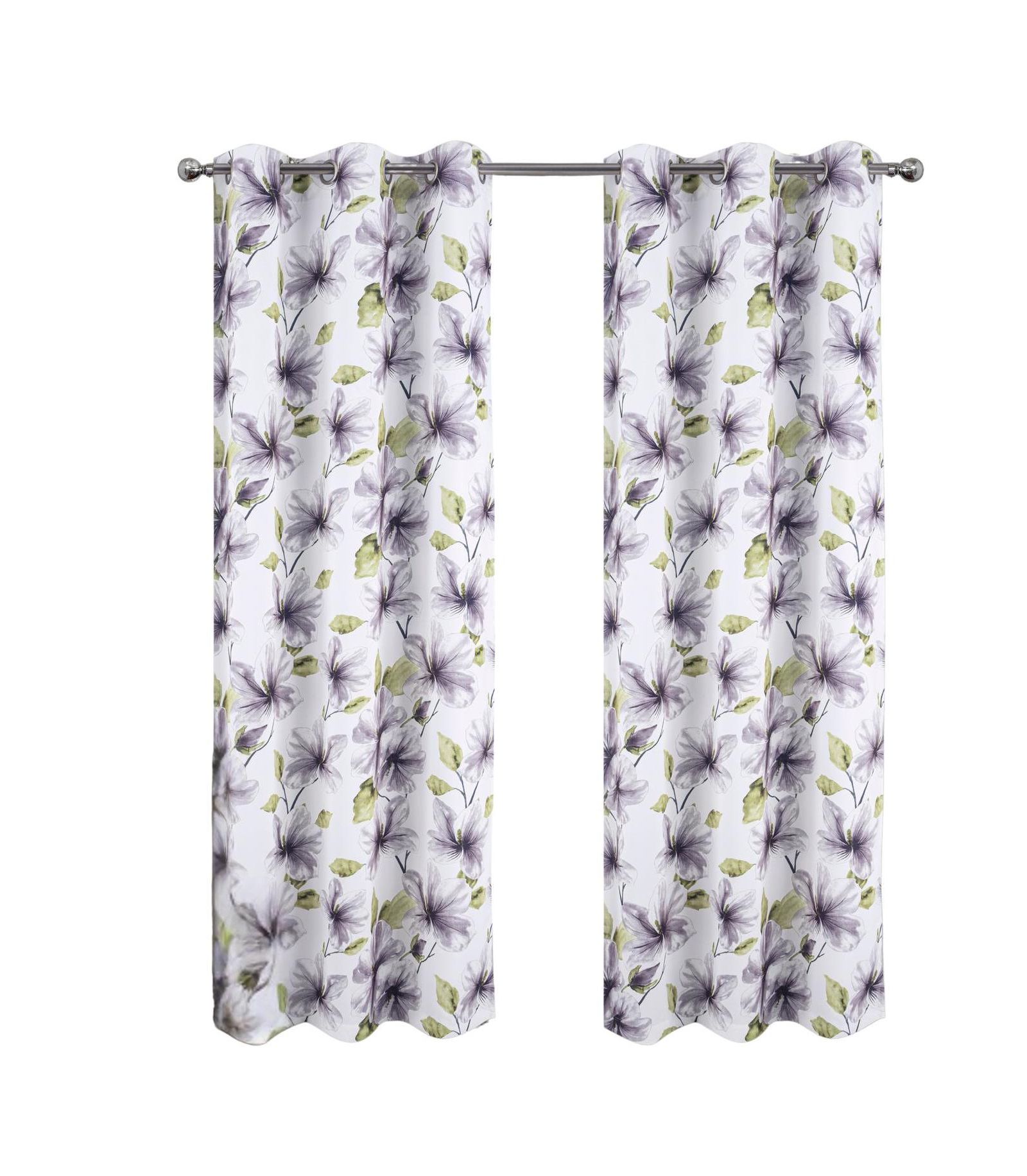 RT Designer Collection April Printed Blackout Luxurious Decorative Grommet Silver Curtain Panel