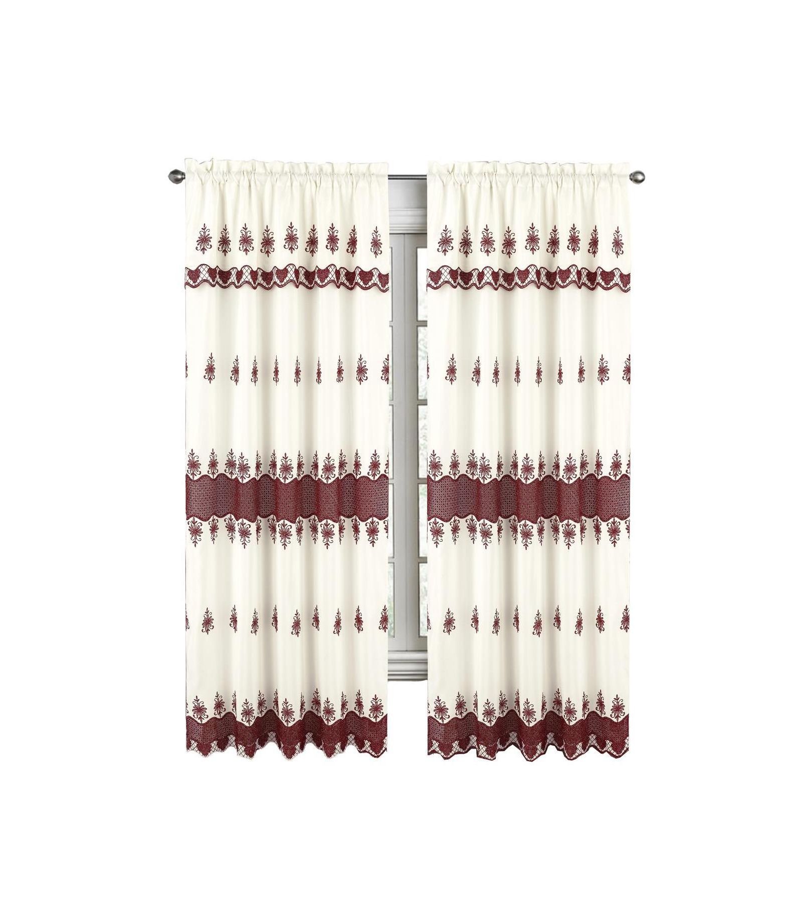 Штора RT Designers Collection Donna Macrame Construction 3" Rod Pocket Beige/Burgundy