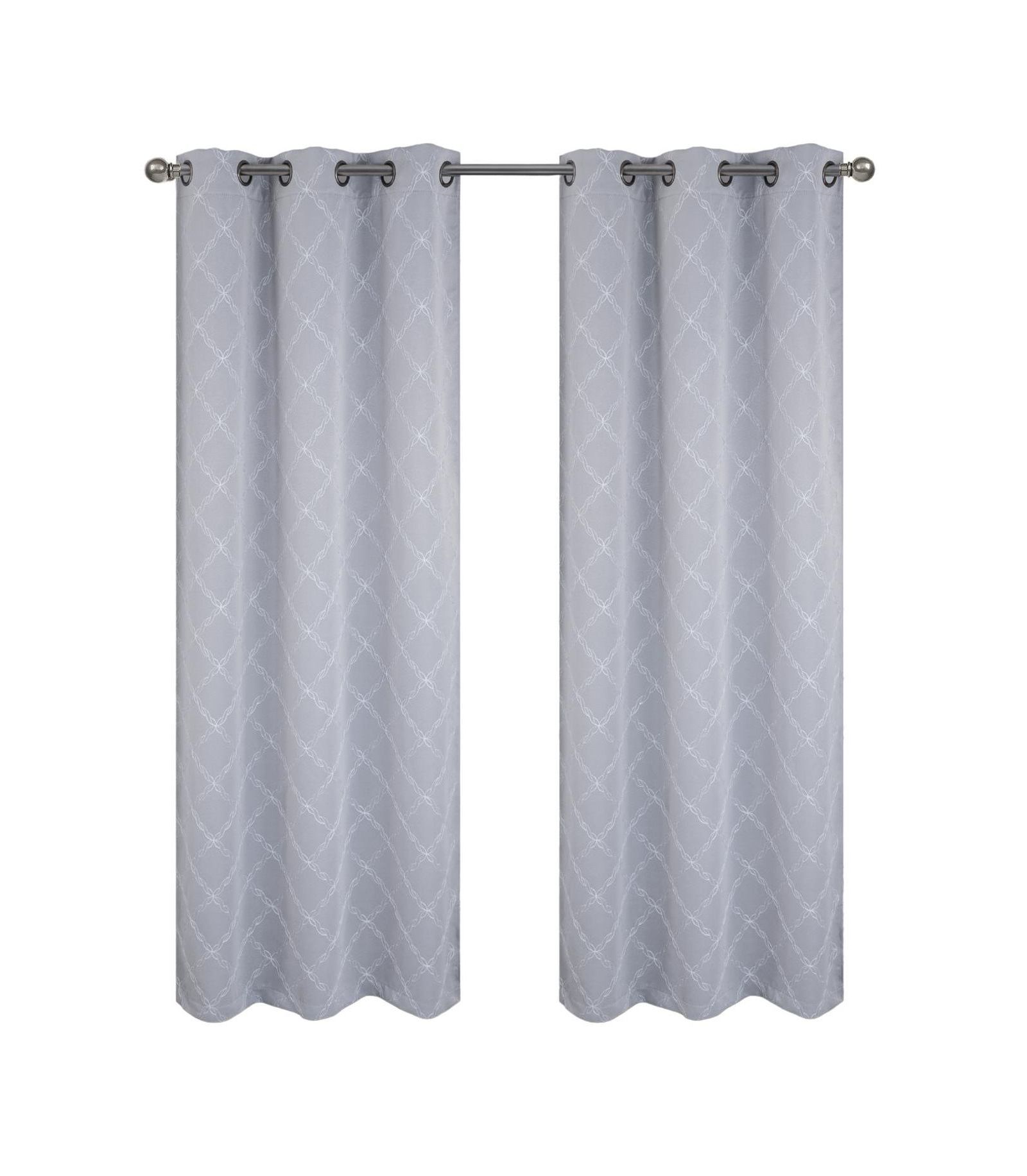 RT Designer Collection Gable Embroidered Blackout Luxurious Decorative Grommet Curtain Panel Silver