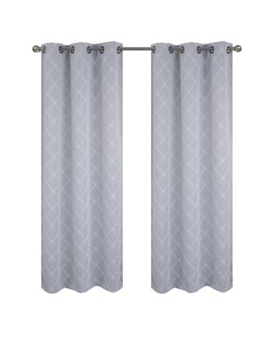 RT Designer Collection Gable Embroidered Blackout Luxurious Decorative Grommet Curtain Panel Silver