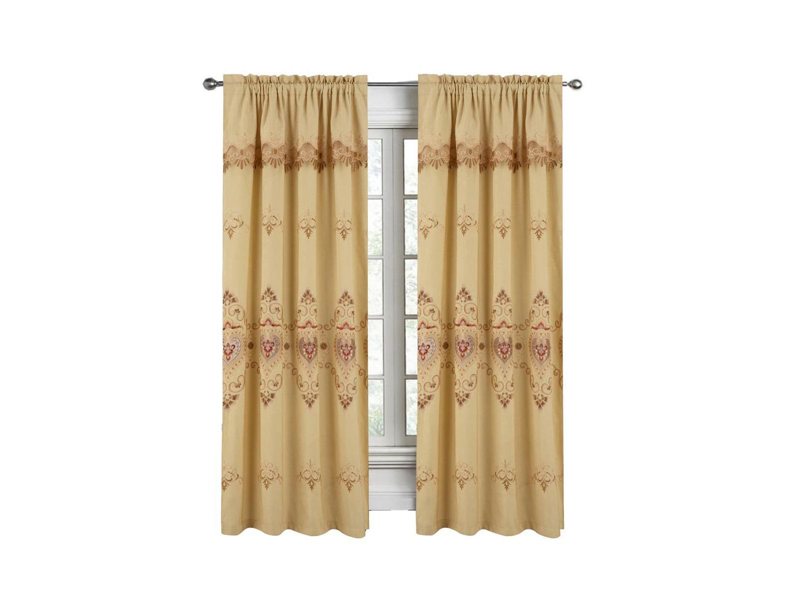 RT Designers Collection Bonnie Macrame Rod Pocket Room Darkening Curtain Panels for Living Room 52" x 84" Gold