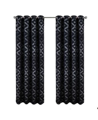 RT Designer Collection Heathrow Halo Foil Blackout Luxurious Decorative Grommet Curtain Panel 54" x 90" Black