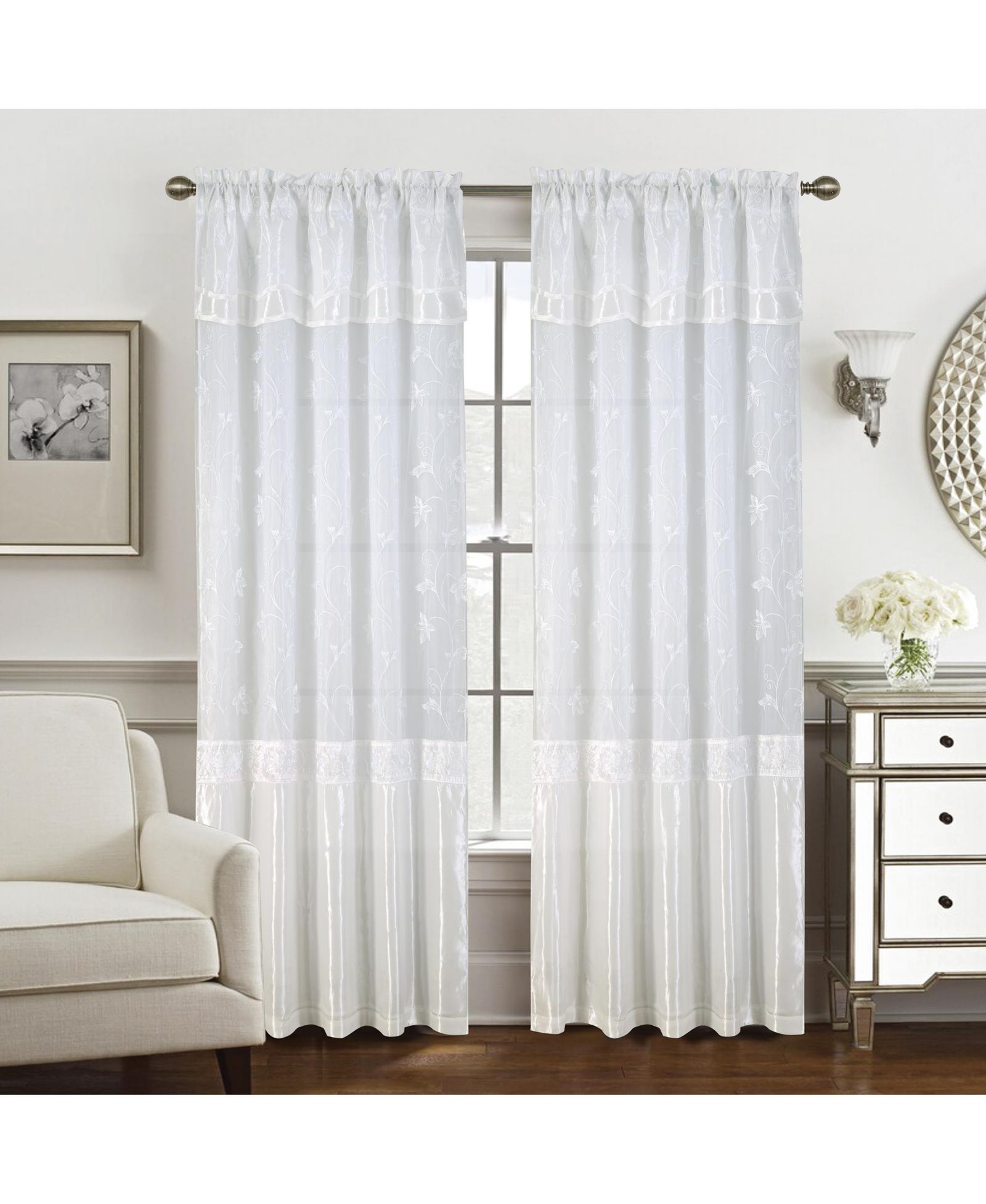 Pia Embroidered Panel With Double Valance - RT Designers Collection