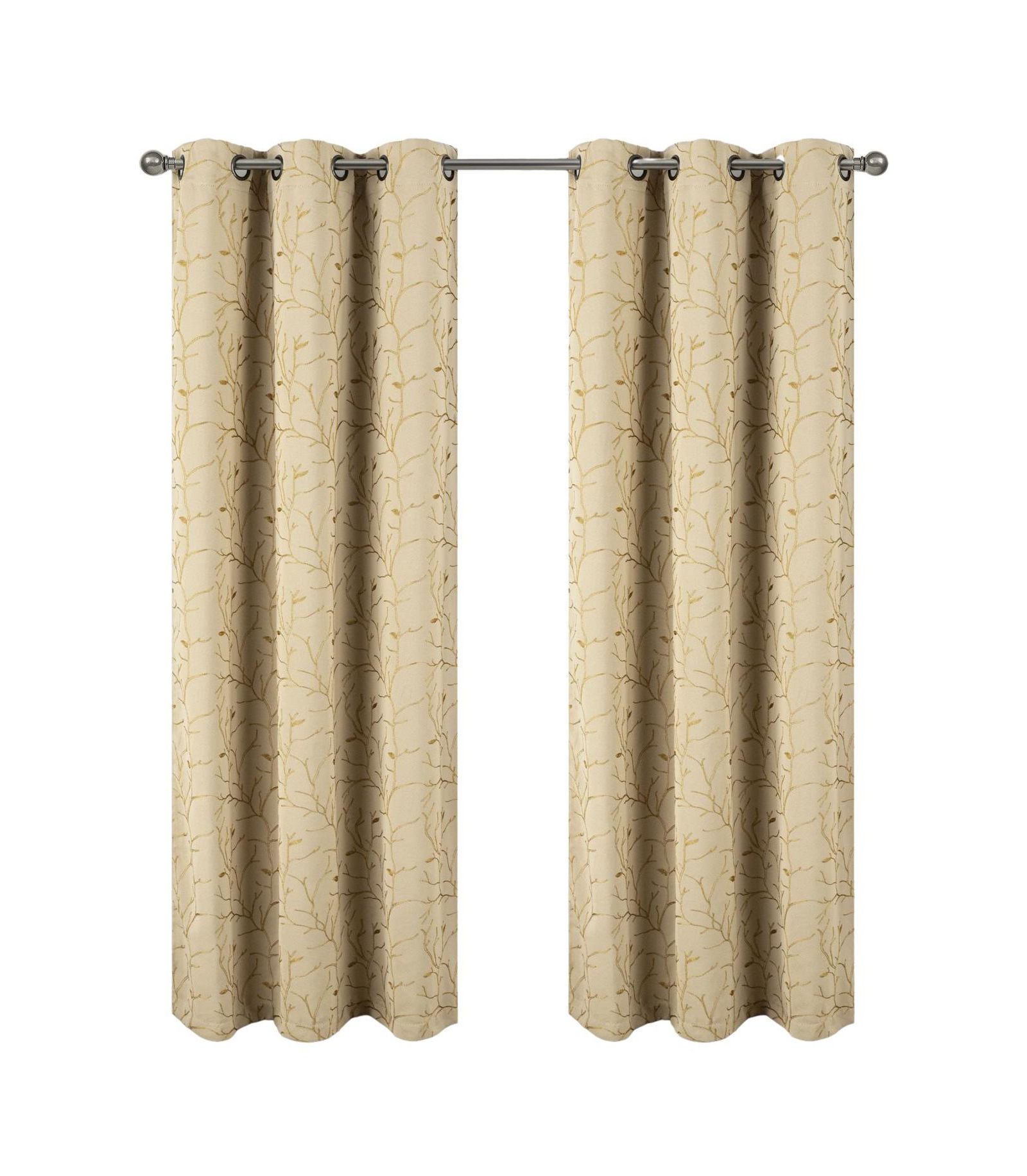 RT Designer Collection Luciana Embroidered Blackout Luxurious Decorative Grommet Curtain Panel Beige