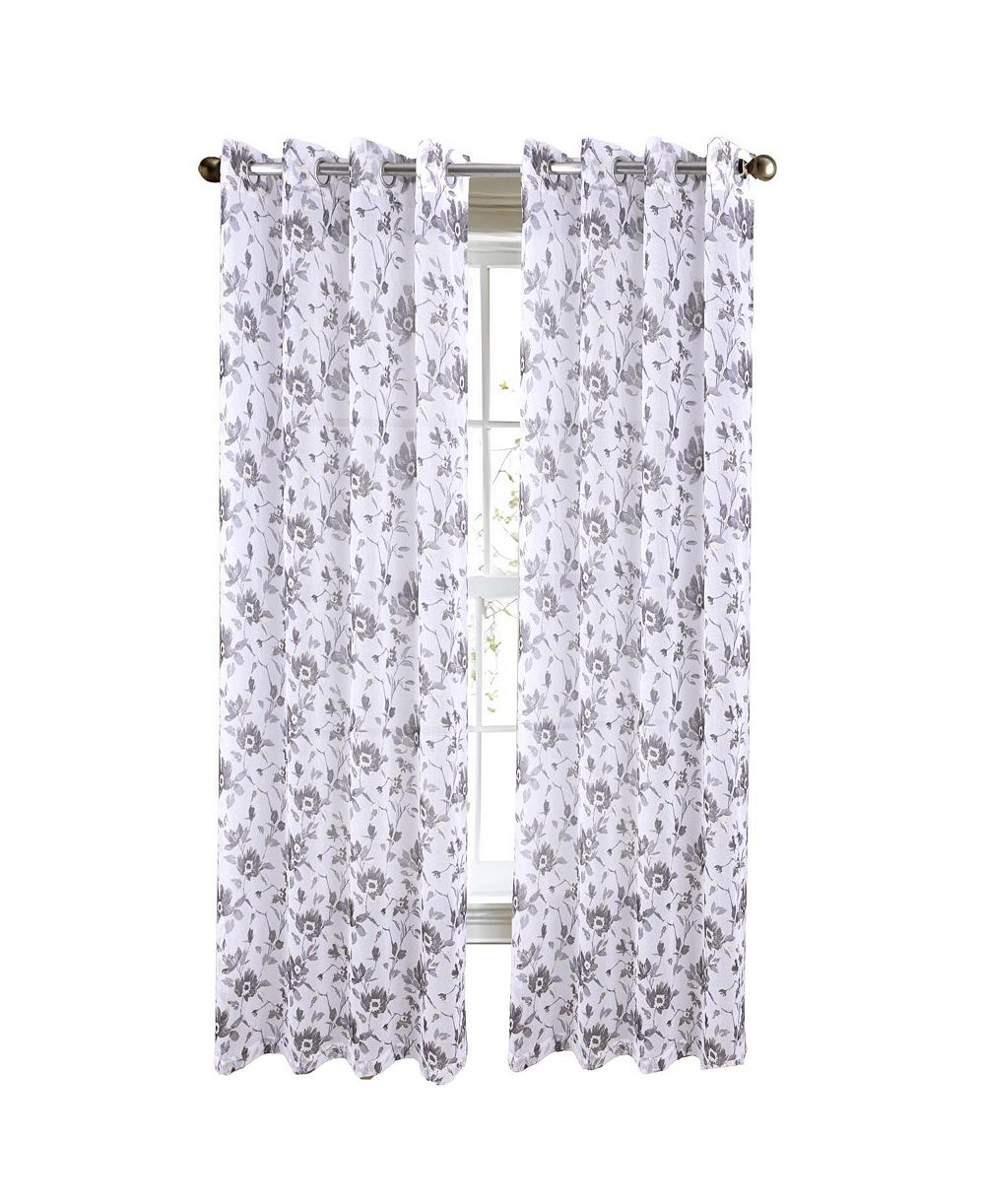 RT Designers Collection Meadow Grommet Metallic Sheer Printed Doily Curtain Panel 54" x 95" Grey