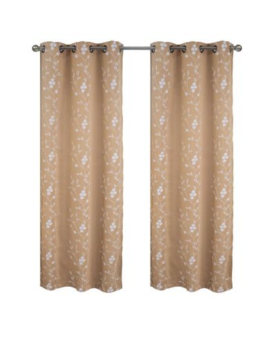 RT Designer Collection Lilian Embroidered Blackout Luxurious Decorative Grommet Curtain Panel Taupe