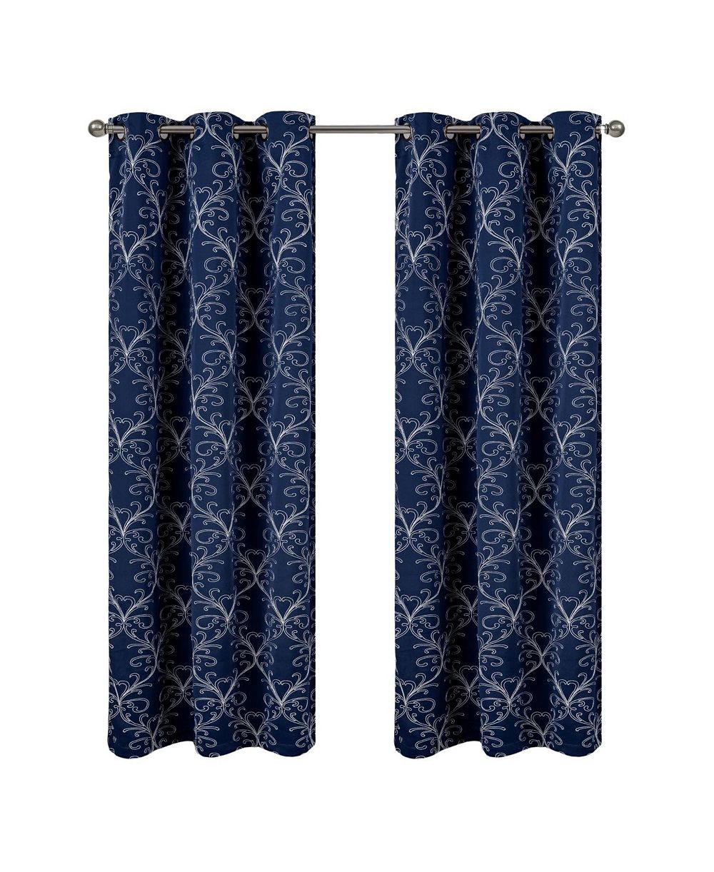 Штора RT Designer Collection Kimber вышитая, декоративная, темно-синяя 54" x 84"