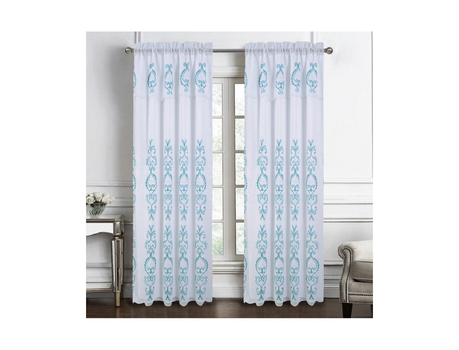 RT Designers Collection Jayla Stylish and Premium Embroidered Curtain Panel 54" x 90" Teal