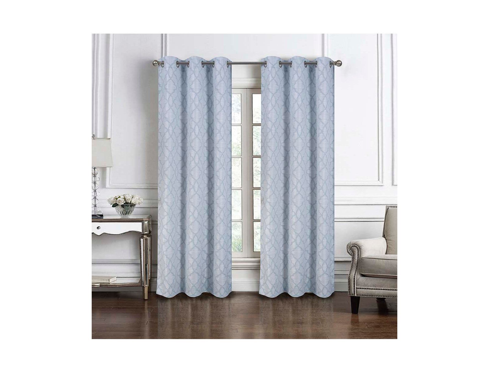 RT Designers Collection Brookfield Jacquard High Quality Light Filtering Grommet Curtain Panel Dark Blue
