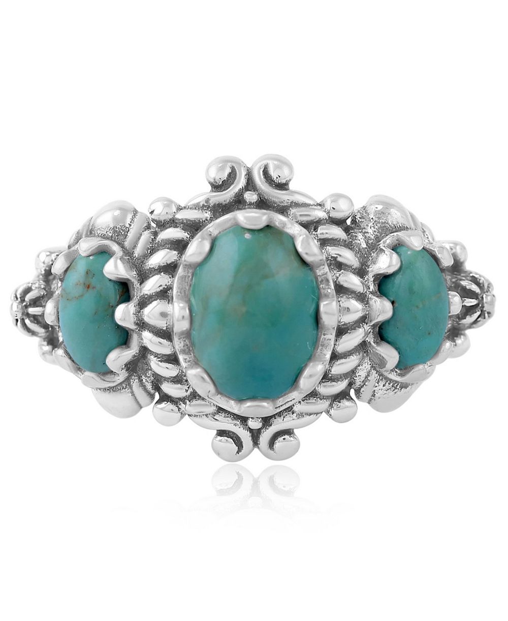 American West Jewelry Turquoise Oval Scalloped Bezel Ring Sterling Silver