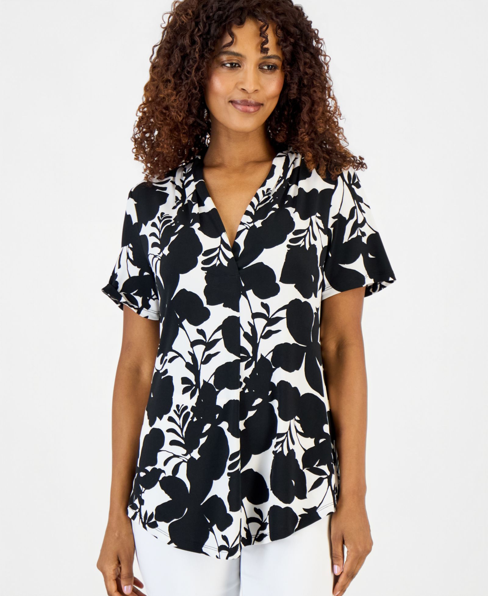JM Collection Women's Printed Short-Sleeve V-Neck Knit Top, Macy's Exclusive