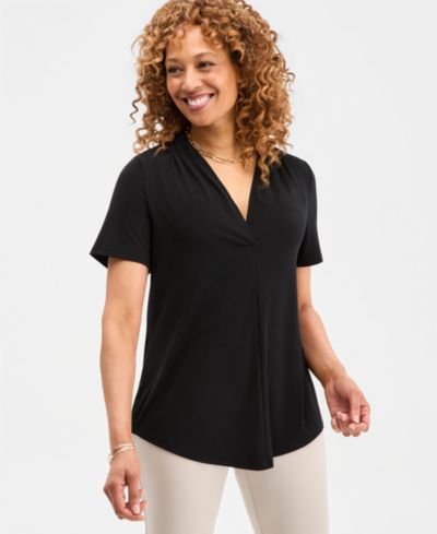 Женский трикотажный топ JM Collection Solid Short-Sleeve V-Neck