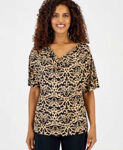 JM Collection Petite Printed Cowl-Neck Knit Top, Macy's Exclusive