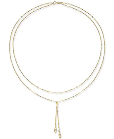 Double Layer 17" Lariat Necklace in 14k Gold