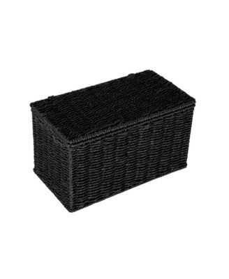 Household Essentials Small Handwoven Paper Rope Wicker Basket with Lid, Grey