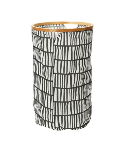 Household Essentials Rimmed Round Krush Container Hamper with Cutout Handles, Black and White