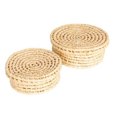 Household Essentials Handwoven Corn Leaf Nestable Baskets with Lids, Set of 2
