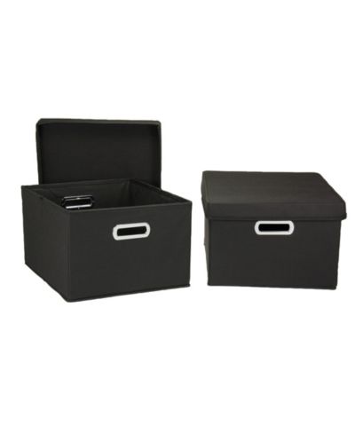 Household Essentials Storage Bins with Lids and Chromed Grommet Handles, Set of 2