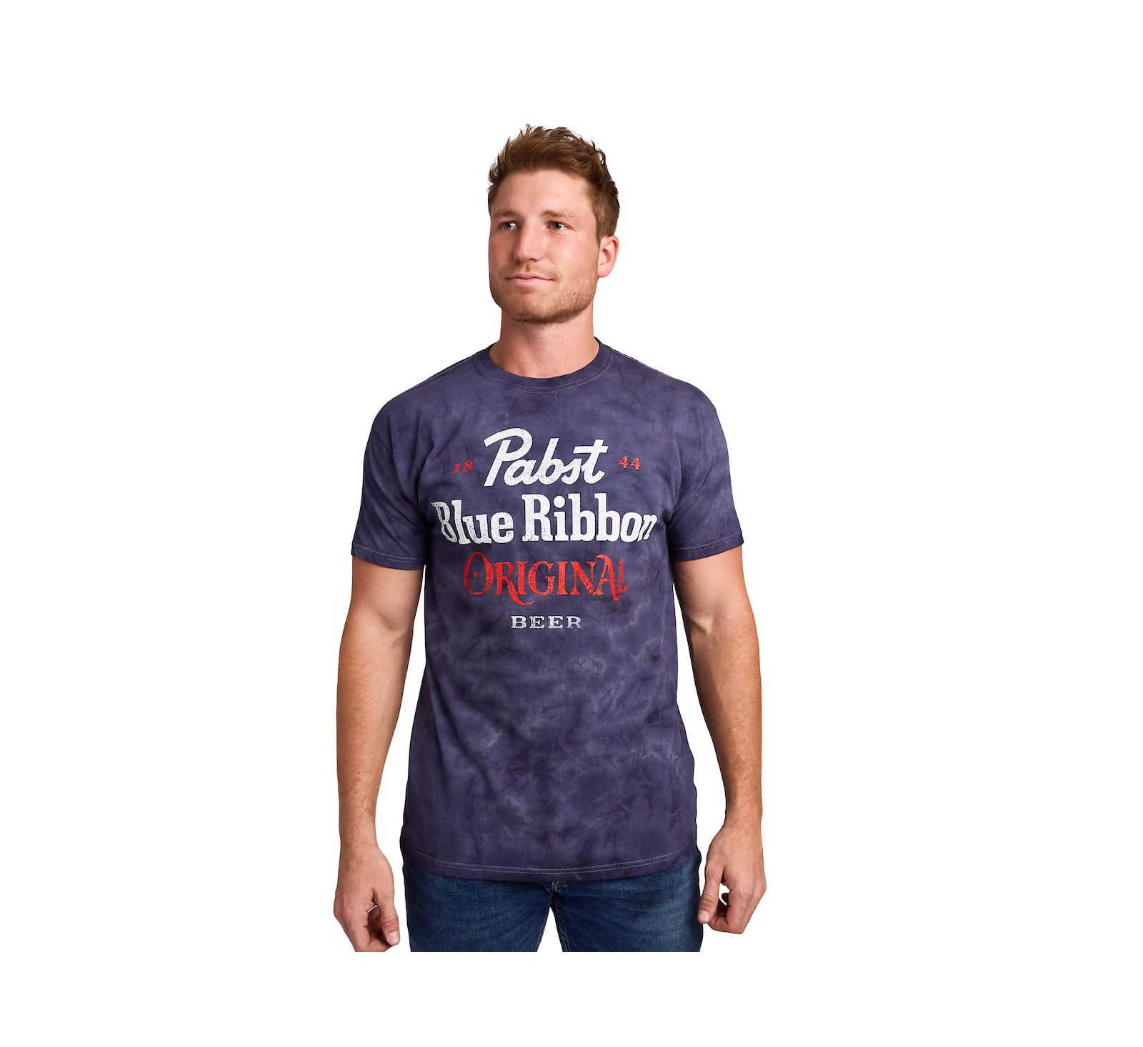 Pabst Blue Ribbon Men's Original Blue Crystal Wash Crew Neck Short Sleeve T-shirt-Medium