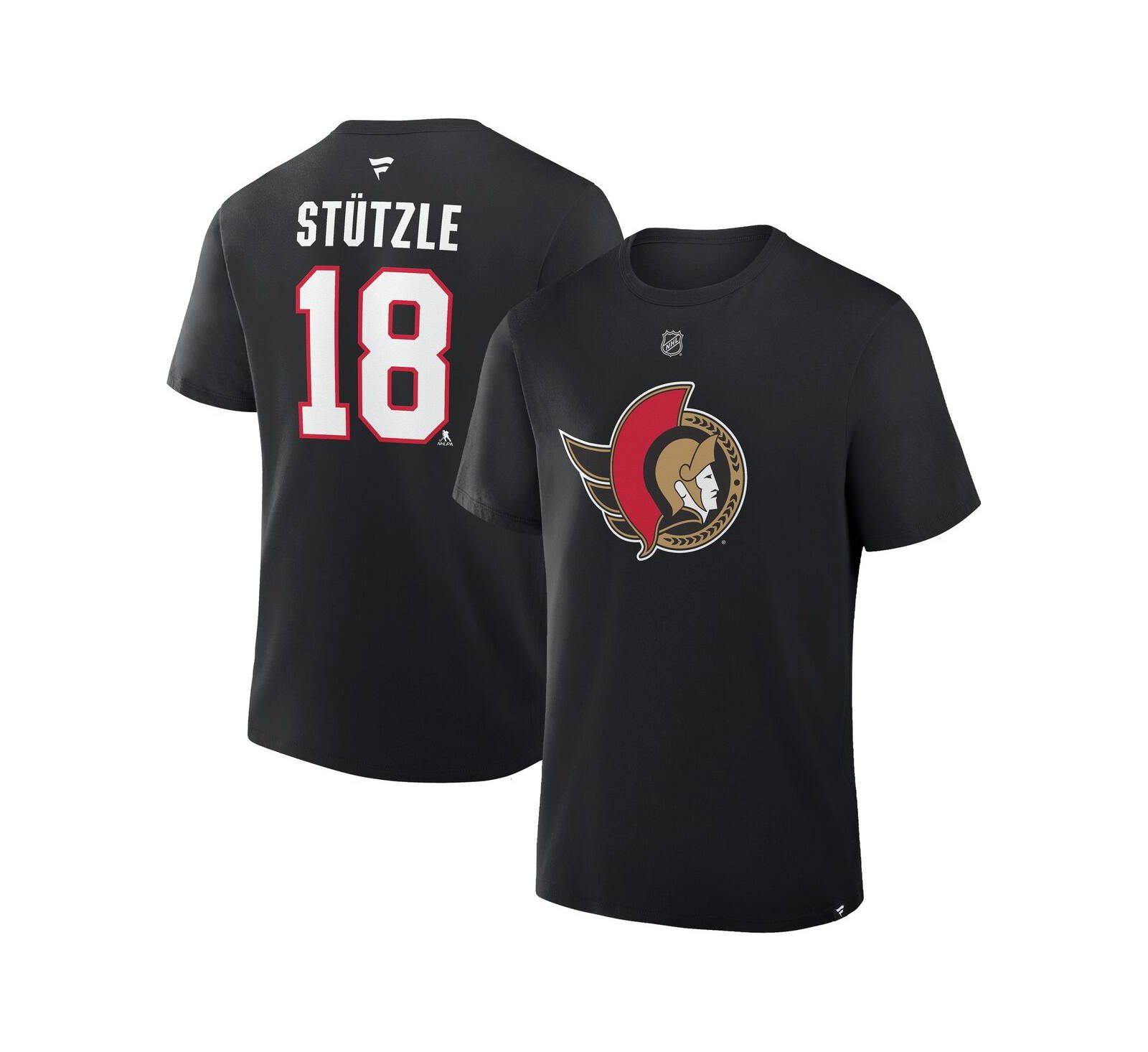 Men's Tim Stutzle Black Ottawa Senators Authentic Stack Name & Number T-Shirt