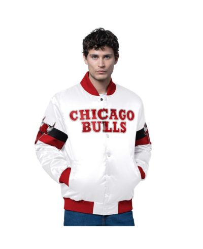 Мужская атласная куртка Chicago Bulls Triple Option Varsity белая, на кнопках