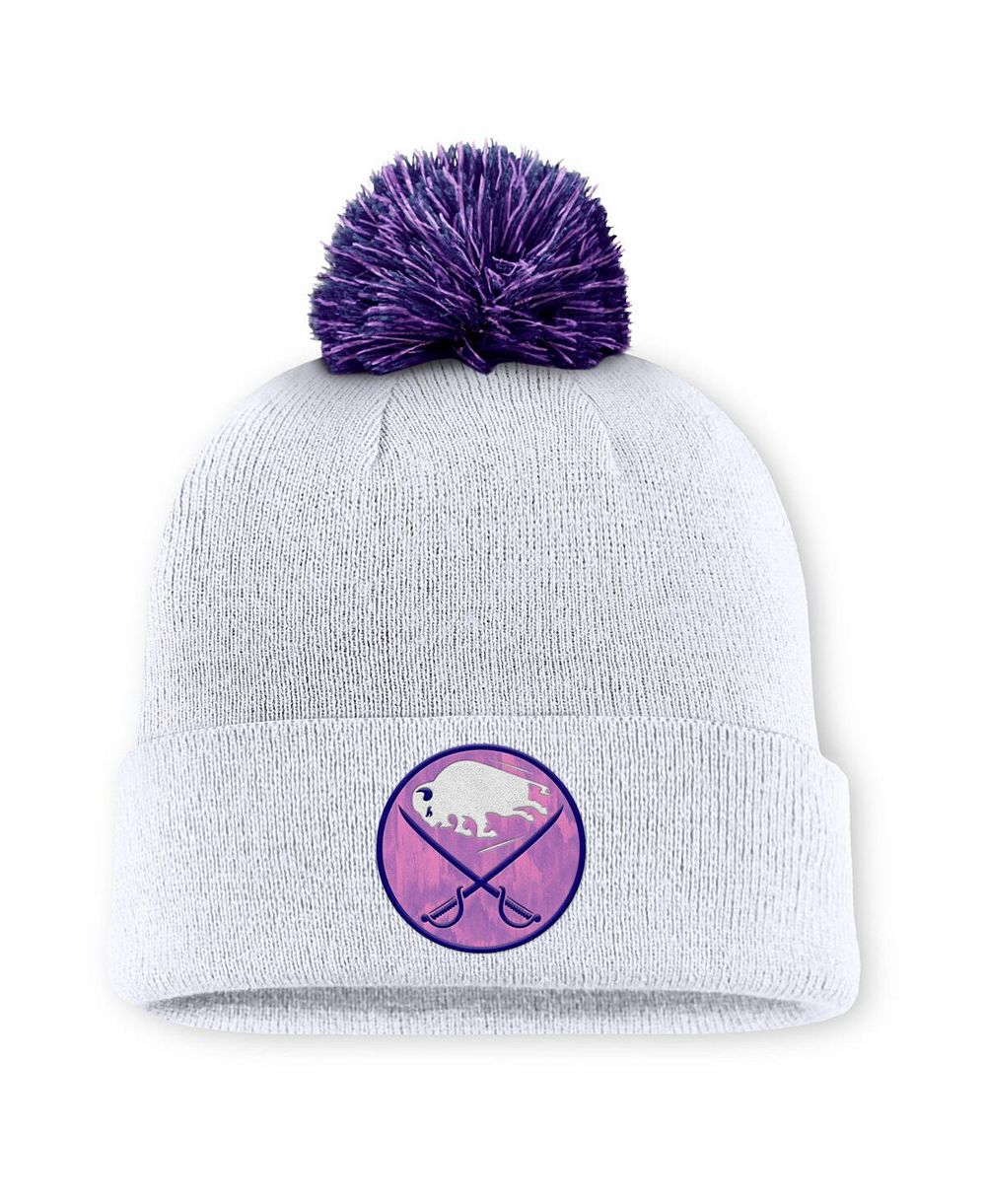 Мужская вязаная шапка с помпоном Fanatics White Buffalo Sabres Authentic Pro Hockey Fights Cancer