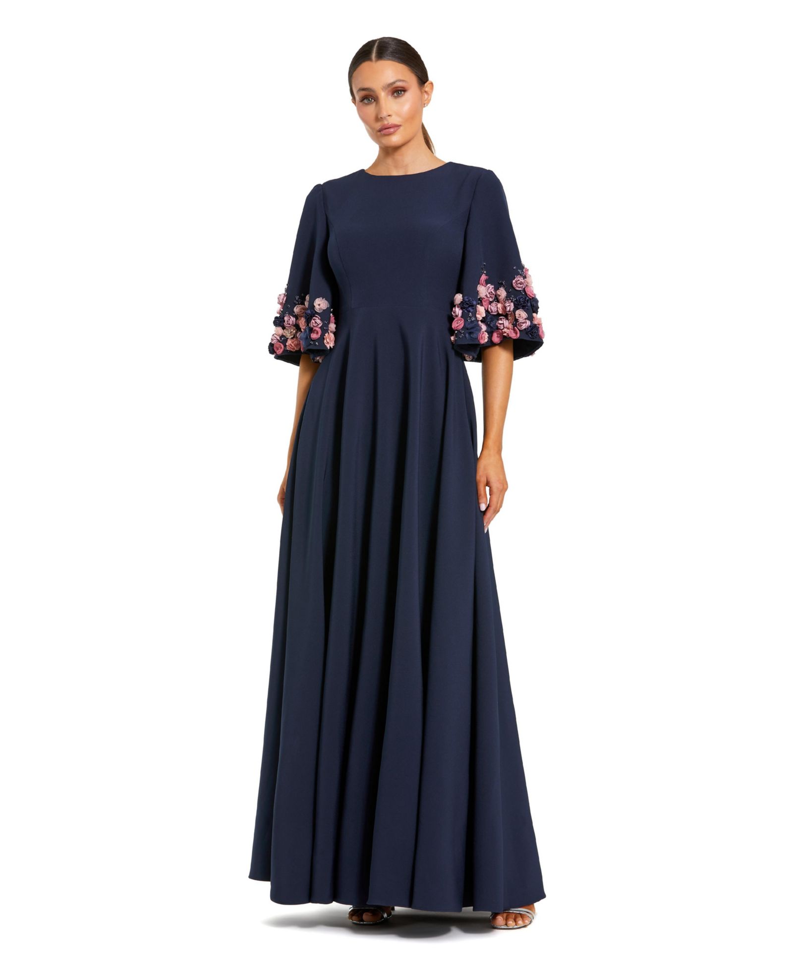 Вечернее платье Mac Duggal Women's Crepe 3/4 Sleeve A-line с отделкой цветами